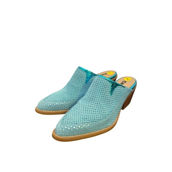 Casta Perforated Leather Mules Teal Size 7 Western Style - Picture 1 of 8